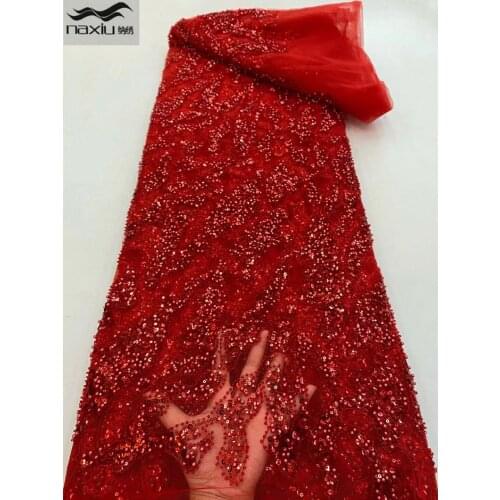 Madison Nigerian Beads Mesh Lace Fabric Top Selling Sequins Lace Fabrics 2021 High Quality Lace African French Tulle Lace Fabric