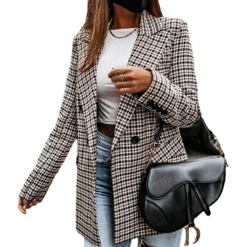 Nowsaa Autumn Blazers For Women Elegant Long Sleeve Plaid Coat Female Jacket 2021 Casual Loose Fall Winter Womens Jackets
