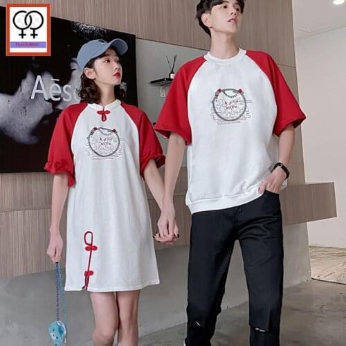 Matching Couple T-Shirt Dresses Hot Sales Boyfriends Girlfriends Patchwork Vintage Date Wear Female Male Couple Shirt Dress Cute