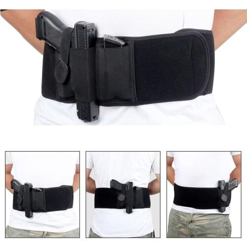 Right or Left Tactical Belly Band Gun Holster Concealed Carry Handgun Pouch Universal Invisible Waist Pistol Holster Girdle Belt