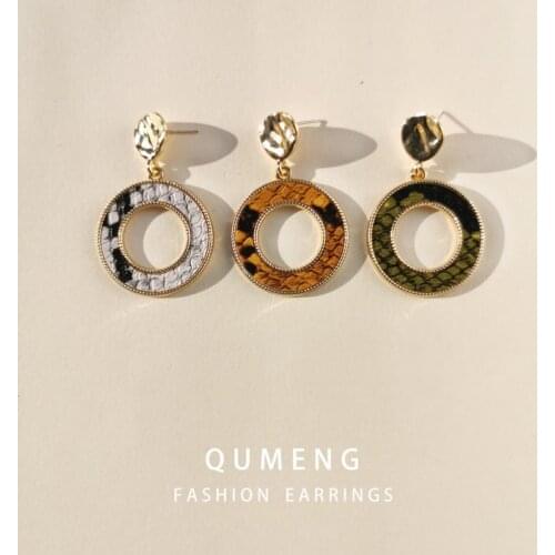 QUMENG new korean Big Earrings For Women Long Earrings Snakeskin Stud Earrings 2020 New Metal Earrings Jewelry fashion