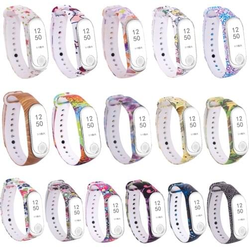 Colorful for Xiomi Mi band 3 smart watch Printing flowers silicone wrist strap bracelet replacement for Miband 3 watchstrap
