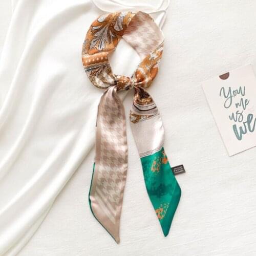 Luxury Brand Designer Plaid Printing Slim Long Silk Scarf Fashion Head Scarfs Headwear Accessories Ribbon Long Silk Scarves Gift
