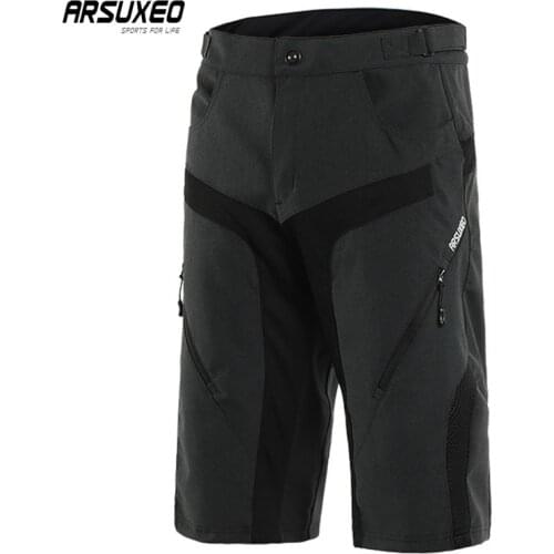 ARSUXEO Men Cycling Shorts MTB Shorts Quick Drying Bicycle Shorts Breathable Sports Fitness Shorts Waterproof Bike Shorts