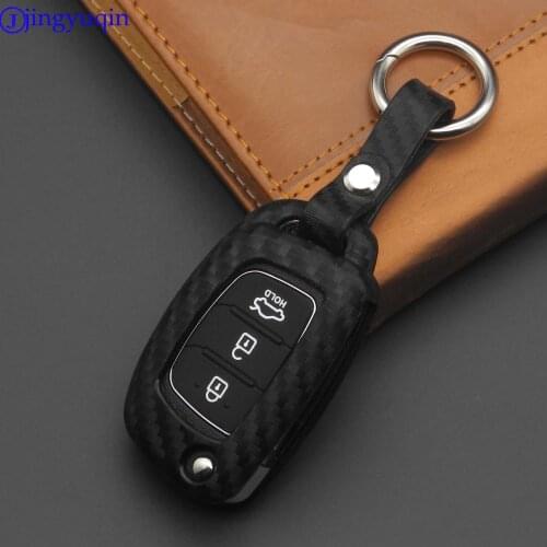 Carbon Fiber Silicone Car key Cover Case Shell Remote Fob for Hyundai Creta I10 I20 Tucson Elantra Santa Fe Holder Shell