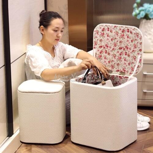 2pcs PU Storage Stool with Sponge Foam Seat Home Multi Function Solid Wood Ottoman Sofa Bench Change Shoe Bench Bearing 150kg