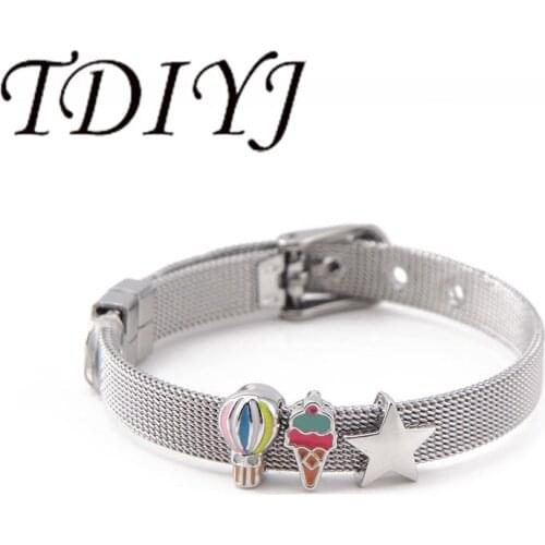 TDIYJ Hot Air Ballon Travel Ice Cream Slide Charms Stainless Steel Mesh Kids Bracelet for Women Children 1Set