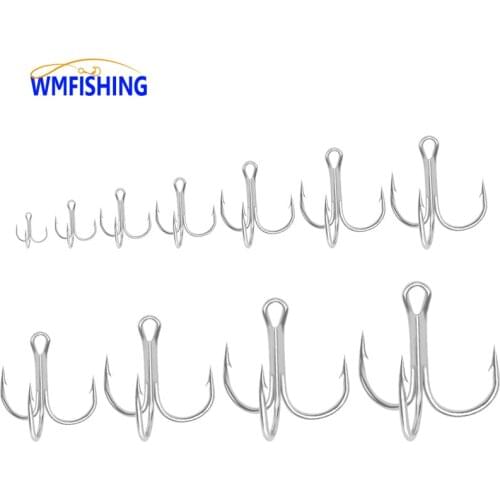 50Pcs Treble Fishing Hook 16-1# 1/0 2/0 3/0 4/0 5/0# Fishhook White Nickel High Carbon Steel Treble Hook JIG Peche Pesca