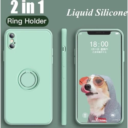 Ultra-thin Silicone Case For iPhone 11 Pro Max with Ring holder [2in1] Soft Liquid Matte Silicone Back Cases for iPhone