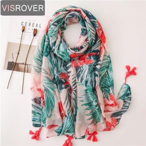 Visrover Fashion For Summer Tropical Beach Scarves Leaf Big Shawl Plant Floral Print Scarf Hijab Women Scarfs Wholesales
