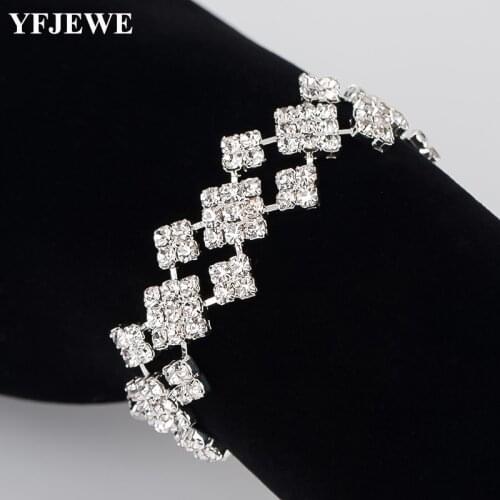 YFJEWE Geometric Crystal Silver color Sparkling Full Rhinestone Party Evening Bracelets For Wedding Gift Jewelry B179