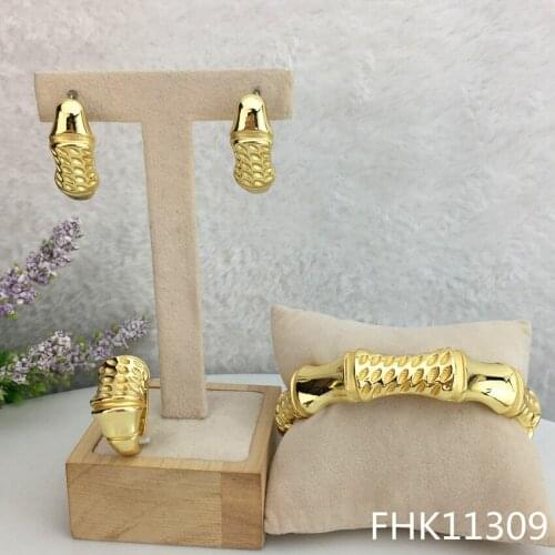 Yuminglai Russian Elegant Design Fashion 3pcs Luxury Drop Two Tones Jewelry Sets Earrings Bracelet & Rings FHK11309
