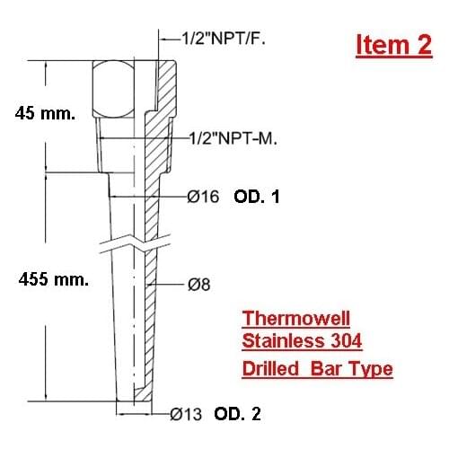 L =455mm Tapered Drilled Thermowell Protection Tube