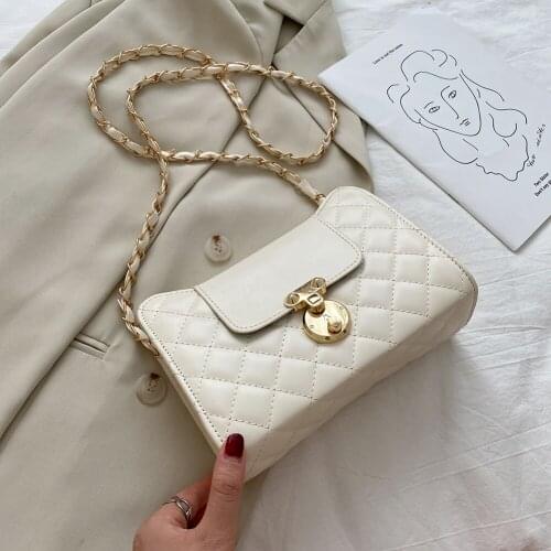 Fashion Lattice Pattern PU Leather Crossbody Bag Women Casual Shoulder Handbag Solid Color Chain Elegant Messenger Satchel