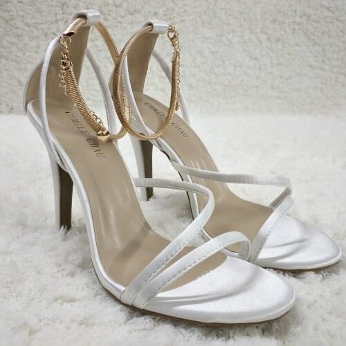 Sexy Ivory Satin Sandals High Heel Bridals Dress Party Women Sandal Summer Popular New Open Toe Ankle Strap Stiletto 10cm Hee