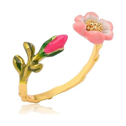 New European and American Style Fashion Trend Personality Monet Flower Series Enamel Glaze Rose Live Mouth Ring Ladies Jewelry