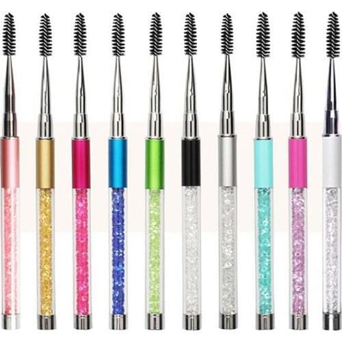 1pc Eyelash Cleaner Brush Portable Eyelash Rod Beauty Spiral Mascara Wands Eyebrow Comb Rhinestone Handle Makeup Cosmetic Brushe
