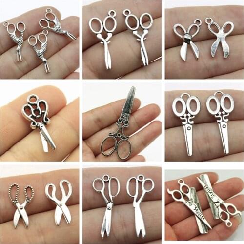 10pcs Charms Sewing Scissors Antique Bronze Silver Color Pendants Making DIY Handmade Tibetan Bronze Jewelry