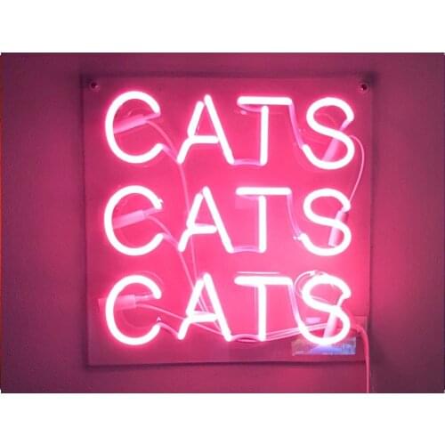 14"x10" Cats Cats Cats Pink Acrylic Custom Neon Light Lamp Sign Beer Bar Handmade Real Glass Decorate Home Wall Room Decor Club