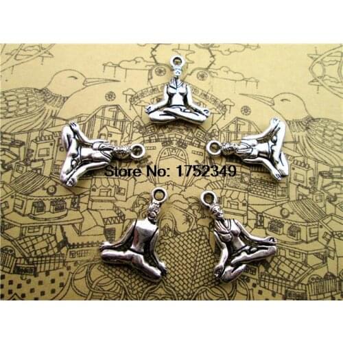 15pcs Yoga Charms Yoga Pendants Antiqued Silver Tone 3D 15 x 17 mm