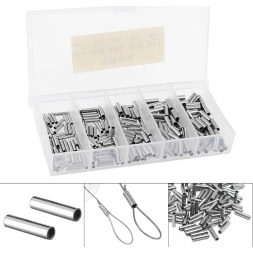 250pcs/lot Single Barrel Crimping Sleeves Fishing Line Wire Leader Copper Tube Fishhook Connectors 5 Size Mixed Copper Tube