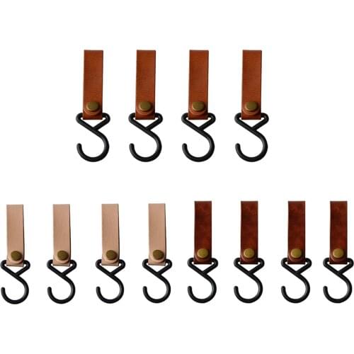 Outdoor Camping Leather Hook 4 Pack Kitchen Tableware Hanging Hook Portable Camping Tripod Clothes Storage Hanger Hook