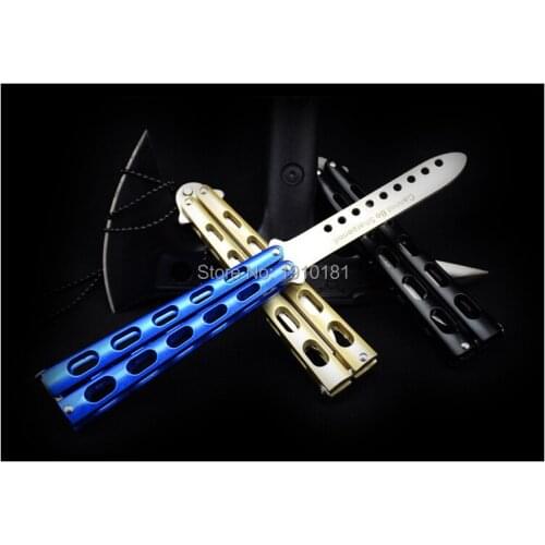 440 C Stainless Steel tool knife butterfly training knife 9 holes blade dull tool no edge knife folding trainer free shipping
