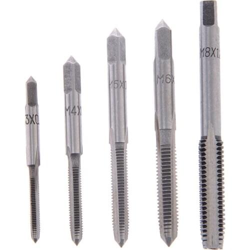 5pcs HSS Screw Thread Metric Plug Set Machine Spiral Point Straight Fluted Hand Tap Drill Tool M3 M4 M5 M6 M8
