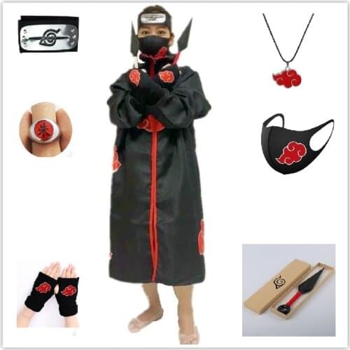 Anime Kunai Cloak Akatsuki Cosplay Costumes Anime Coat Mantle Deidara Red Cloud Robe Ninja Halloween Costume