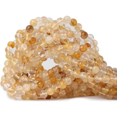Free Shipping Natural Stone Smooth Citrines Quartz Loose Beads 16" Strand 6 8 10 MM Pick Size For Jewelry Making
