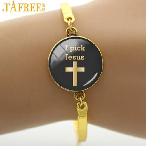 TAFREE I Pick Jesus Christian Faith Bracelets Christianity God Cross Religious Charms Galaxy Nebula Art Men Women Jewelry T429