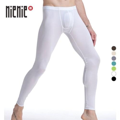 New mens underwear Elastic lounge pants viscose mid waist trousers tight sexy underwear fashion high-elastic long johns