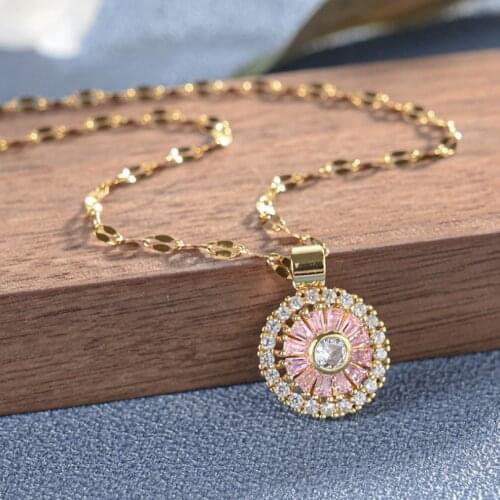 316L Stainless Steel Simple Lucky Turntable Rotatable Zircon Pendant Charms Chain Choker Necklace For Women Fashion Fine Jewelry