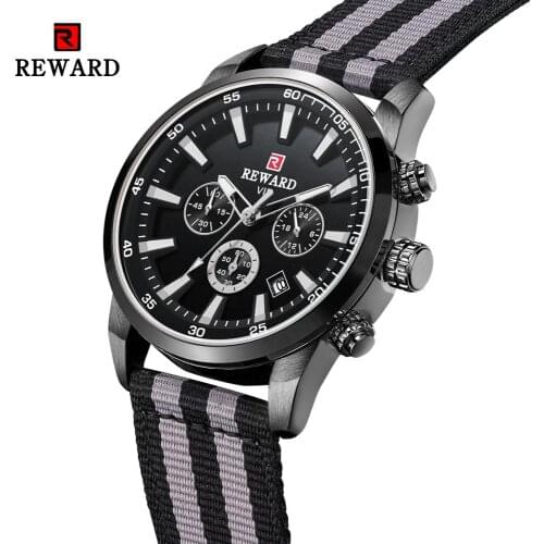Mens Watch Top Brand Luxury REWARD Mens Watches Fashion Chronograph Military Sport Watch Nylon Strap Waterproof Watches Clock