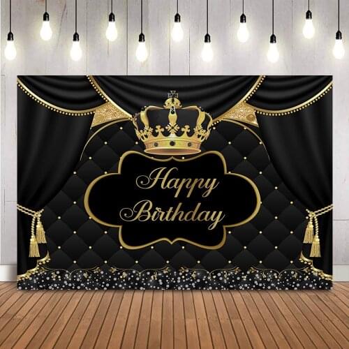 Black Curtrain Boy Birthday Party Decoration Background Royal Crown Newborn Children Portrait Backdrop for Picture Photoshoot