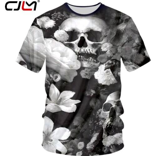 CJLM Mens Hip Hop O Neck Short Sleeve Pullovers Tshirts Man Cool Print White Flowers Skulls 3d T-shirts Homme Fitness Tee Shirt