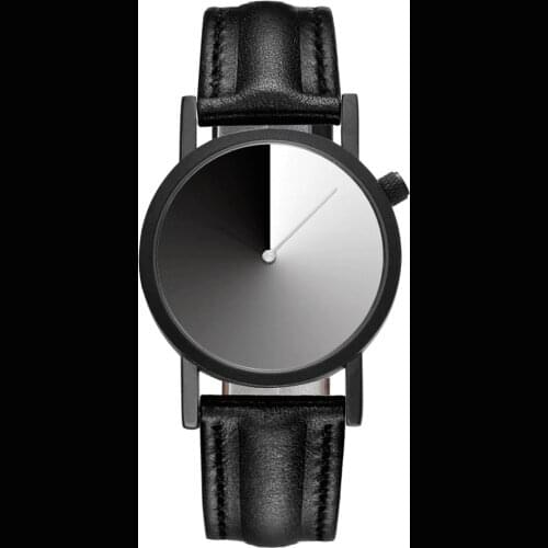 FEB 30TH Black and White Simple Design Second Plate Moving Fashion Watch Unique Design Miyota Movement Geunine Leather Watch