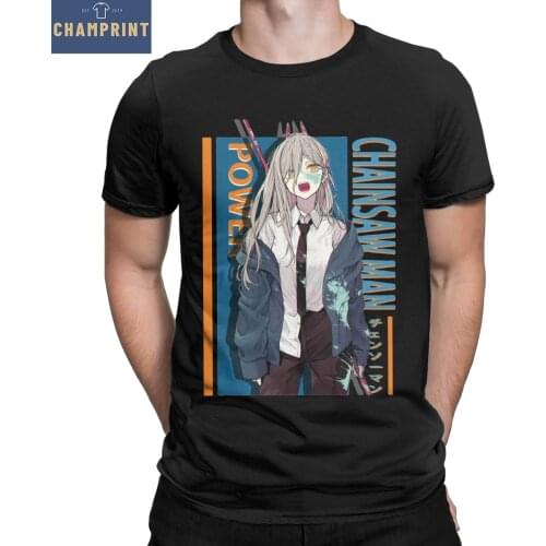 Power Chainsaw Man Mens T Shirt Anime Funny Tee Shirt Short Sleeve Crew Neck T-Shirt Pure Cotton Classic Clothing