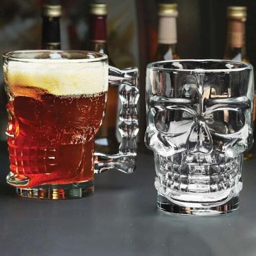 Skull Head Glass Cup Creative Wine Glass Beer Mug With Handle Milk Juice Cup Bar Club Party Drinkware Halloween Decor 500ML Gift