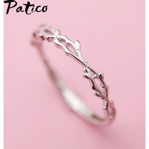 925 Sterling Silver Ttree Leaves Open Finger Rings for Women Free Size Band Bijoux Korean Style Jewelry