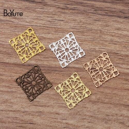 BoYuTe (100 Pieces/Lot) Metal Brass Stamping 15MM Square Filigree Findings Diy Handmade Jewelry Accessories Wholesale