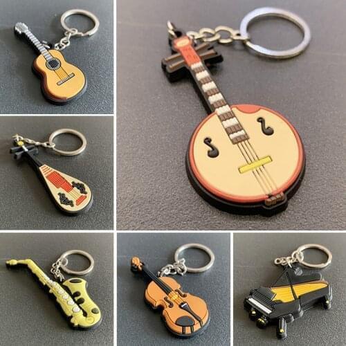 New Fashion Classic Guitar Key chain Car Key Chain Silicone Key Ring Musical Instruments Pendant Accessories For Man Women Gift