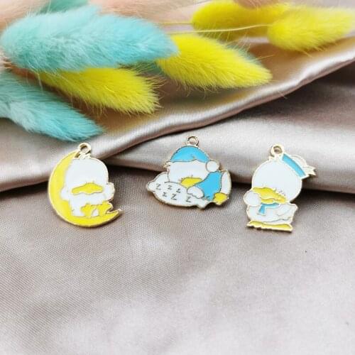 MuhNa 10pcs Cartoon Moon Duck Enamel Charms Cute Animals Alloy Pendants Fit Bracelet Necklace Earrings Jewelry DIY Accessory