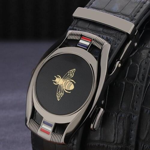 High Quality bee belts men Automatic Buckle Waist Strap genuine leather grey Crocodile pattern designer belts Leisure ceinture