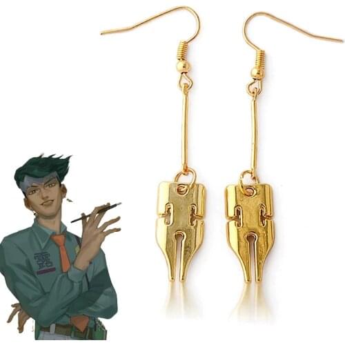 JoJos Bizarre Adventure Earrings Rohan Kishibe Gold Drop Earrings for for Women Men 1:1 Custom Ear Clip Jewelry