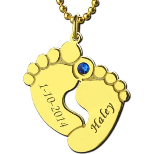 Uonney Dropshipping Customized Memory Babys Feet Charms With Birthstone Silver Rose Gold Valentine Birthday Gift Jewelry