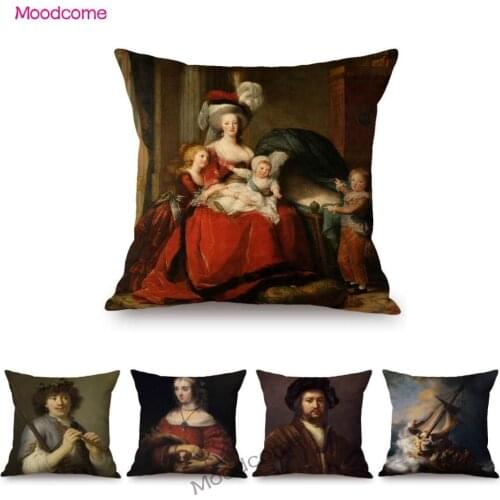 Vintage Dutch Painter Rembrandt Baroque Portrait Oil Painting Royal Court Style Home Decor Throw Pillow Case Sofa Cushion Cover
