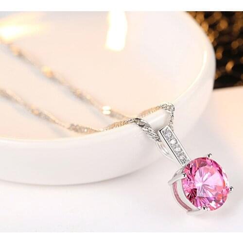 Top Quality Jewelry Natural Gemstones Moissanite Zirconia Silver Color Engagement Chain Pendant Necklaces Gift For Girl Woman
