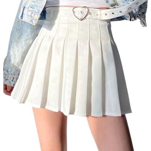 Female 2021 New High Waist Pleated Preppy Style mini Skirts A Line Elegant Solid Color Has a belt Women Skirt