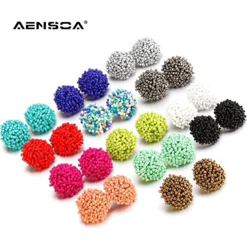 Aensoa Simple Multicolor Ethnic Resin Handmade Beaded Earrings For Women Accessories Bohemia Geometric Earrings Fashion Jewelry